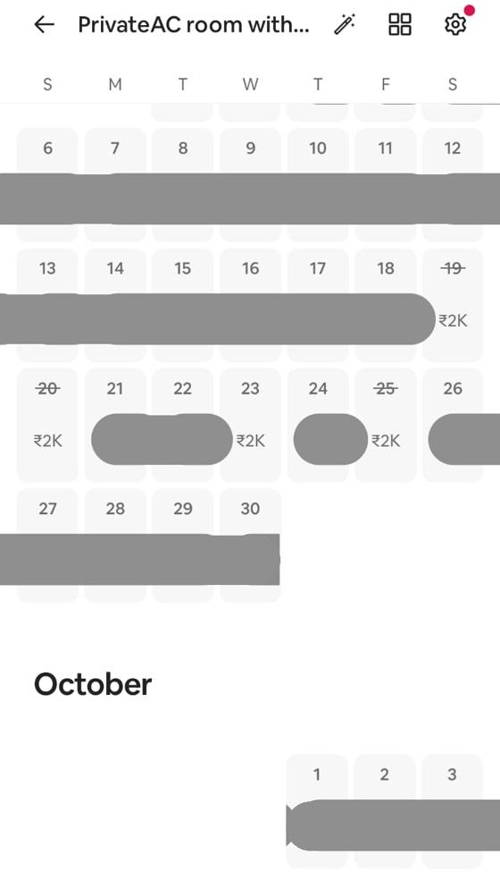 Fully booked calendar, guest details hidden