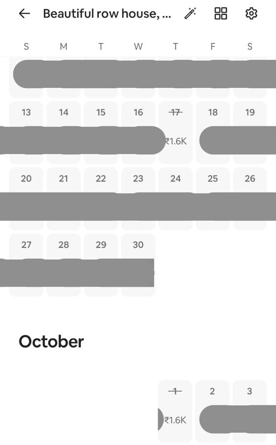 Second fully booked calendar, guest details hidden